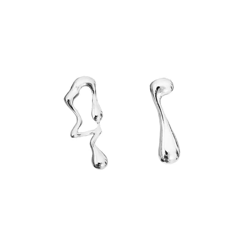 Asymmetrical Liquid Metal Drop Earrings