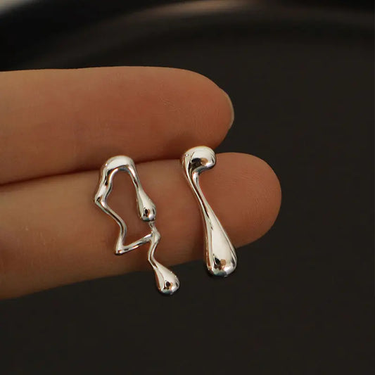 Asymmetrical Liquid Metal Drop Earrings